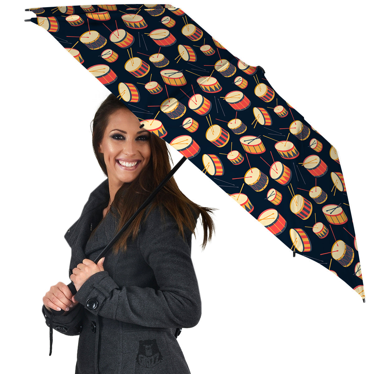 Black And Beige Drum Print Pattern Umbrella-grizzshop