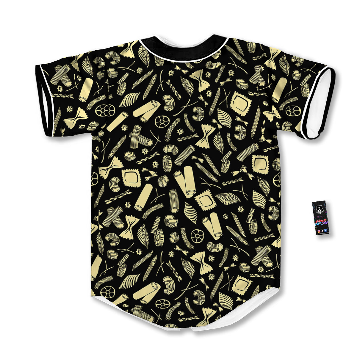 Black And Beige Macaroni Print Pattern Baseball Jersey-grizzshop