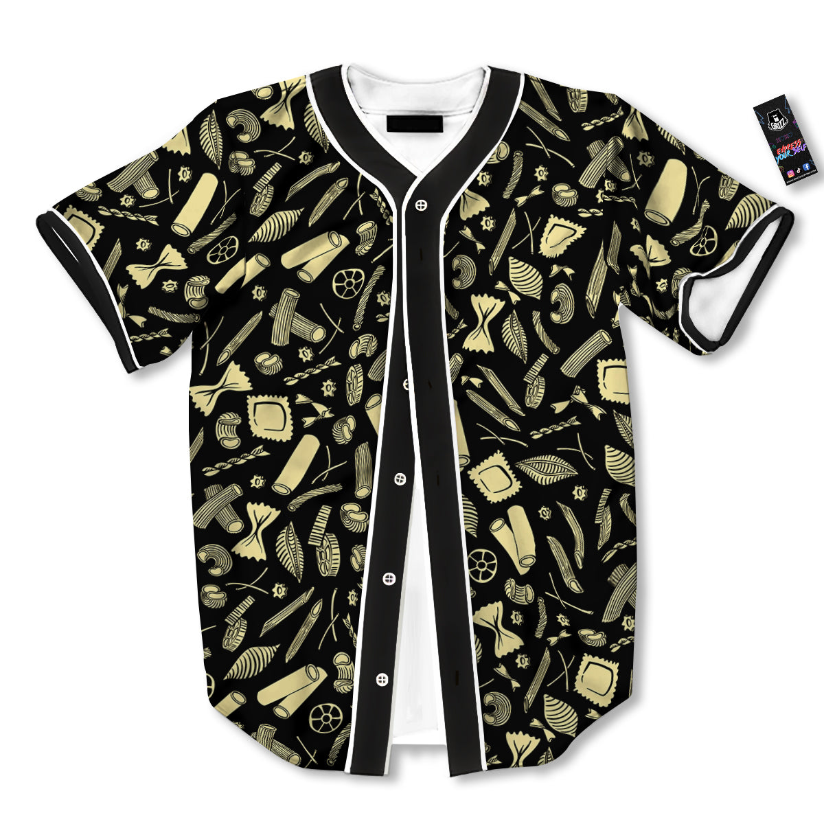Black And Beige Macaroni Print Pattern Baseball Jersey-grizzshop