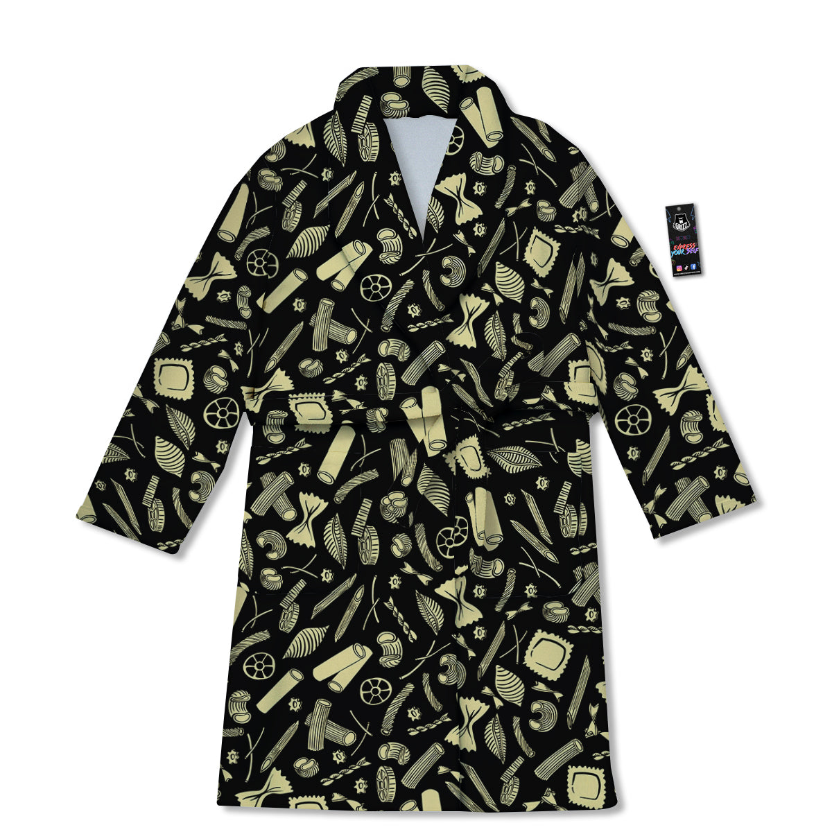 Black And Beige Macaroni Print Pattern Bathrobe-grizzshop