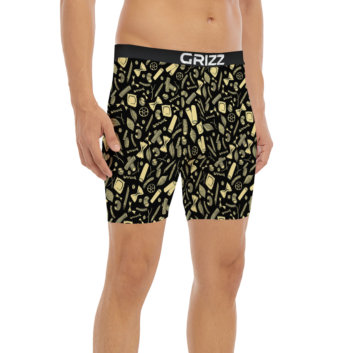 Black And Beige Macaroni Print Pattern Boxer Briefs-grizzshop