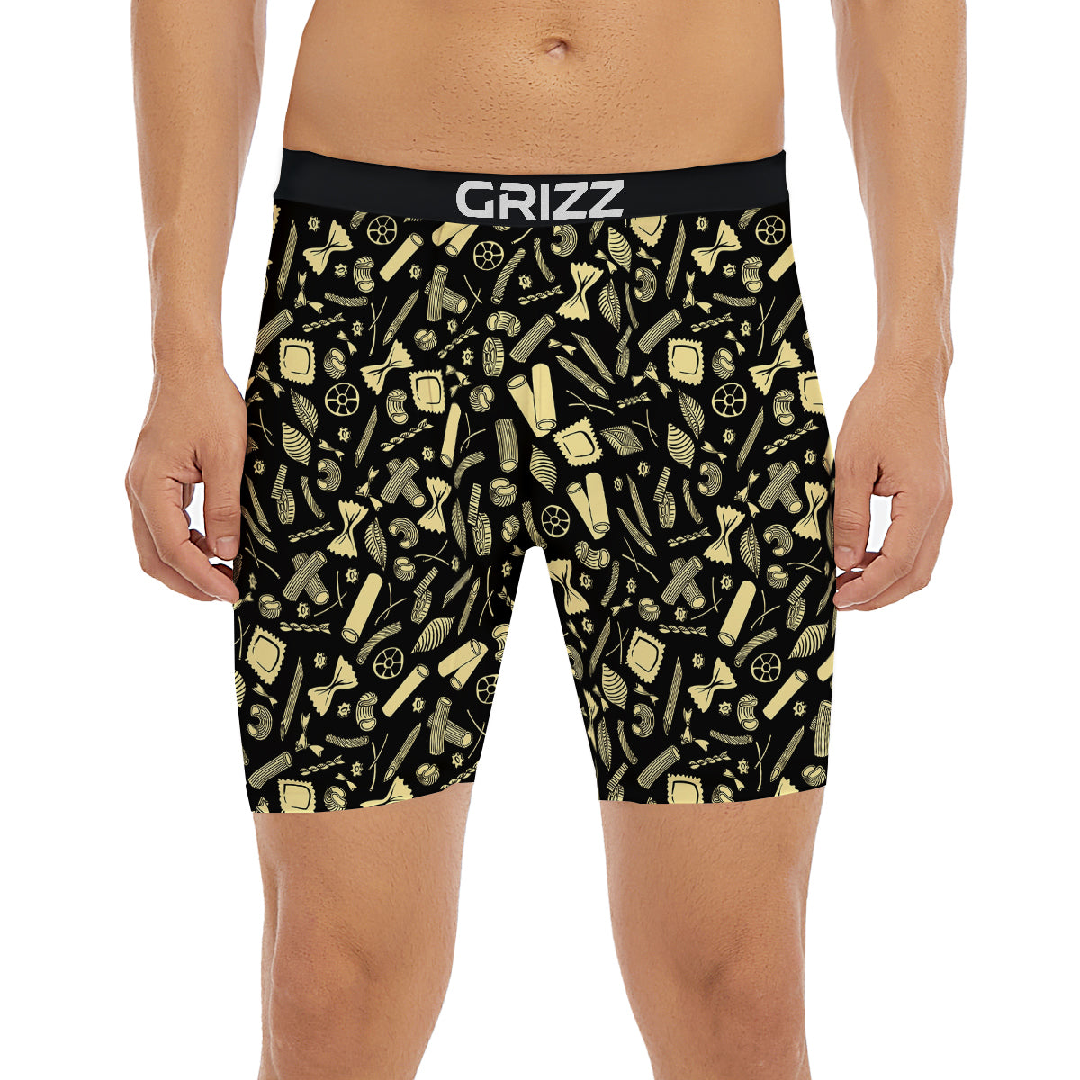 Black And Beige Macaroni Print Pattern Boxer Briefs-grizzshop