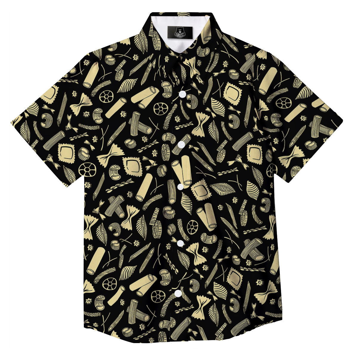Black And Beige Macaroni Print Pattern Button Up Shirt-grizzshop