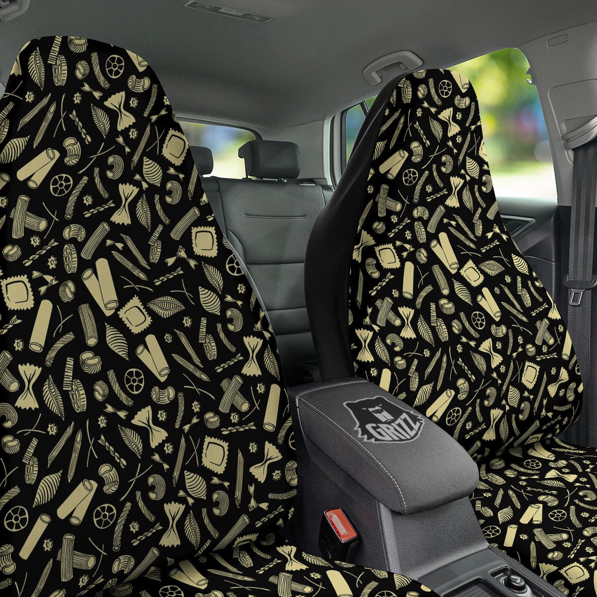 Black And Beige Macaroni Print Pattern Car Seat Covers-grizzshop