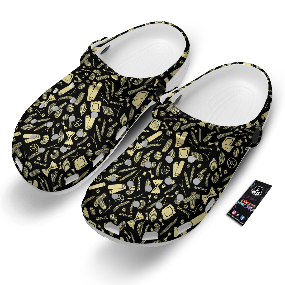 Black And Beige Macaroni Print Pattern Clog-grizzshop
