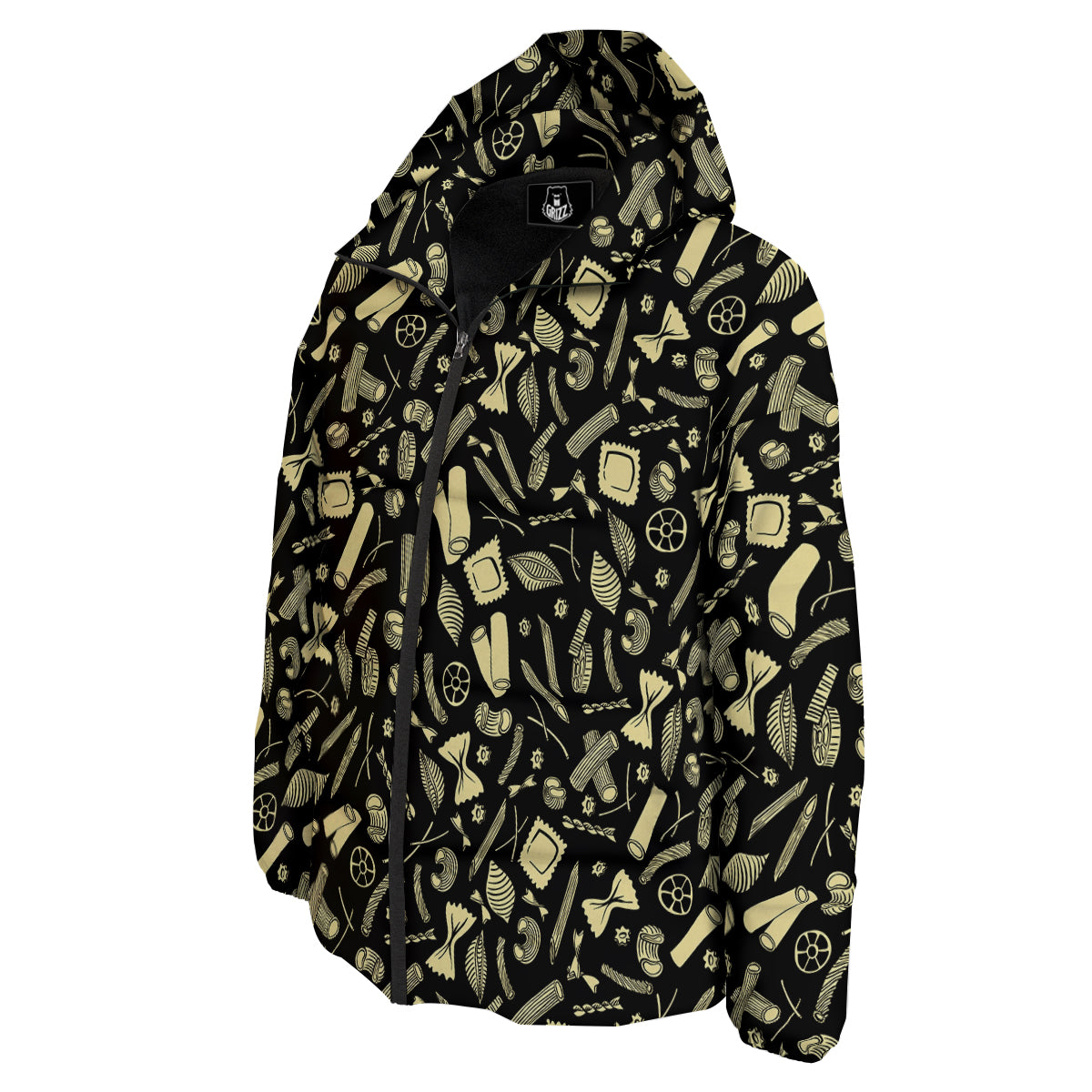 Black And Beige Macaroni Print Pattern Down Jacket-grizzshop