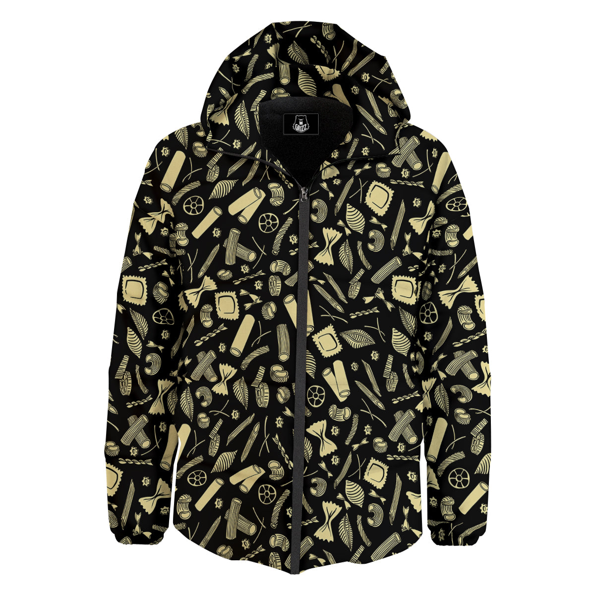 Black And Beige Macaroni Print Pattern Down Jacket-grizzshop