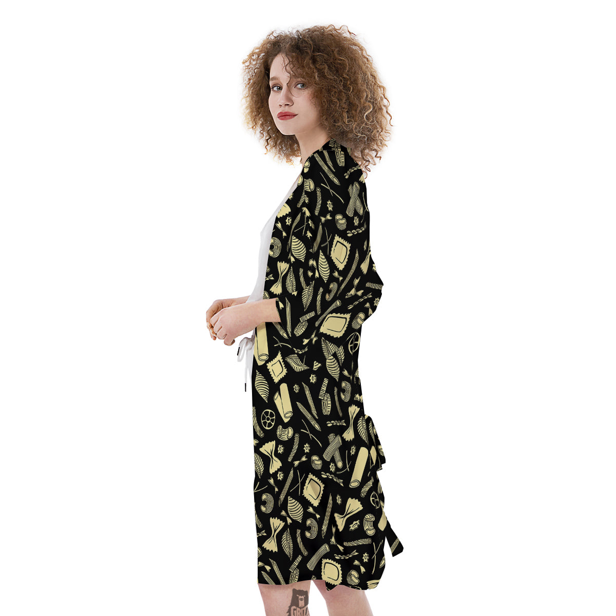 Black And Beige Macaroni Print Pattern Kimono-grizzshop