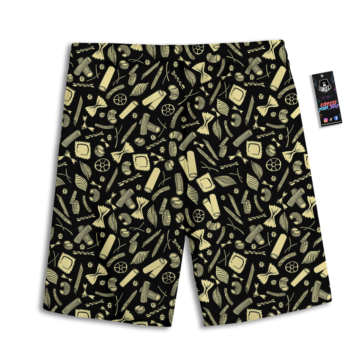 Black And Beige Macaroni Print Pattern Men's Athletic Shorts