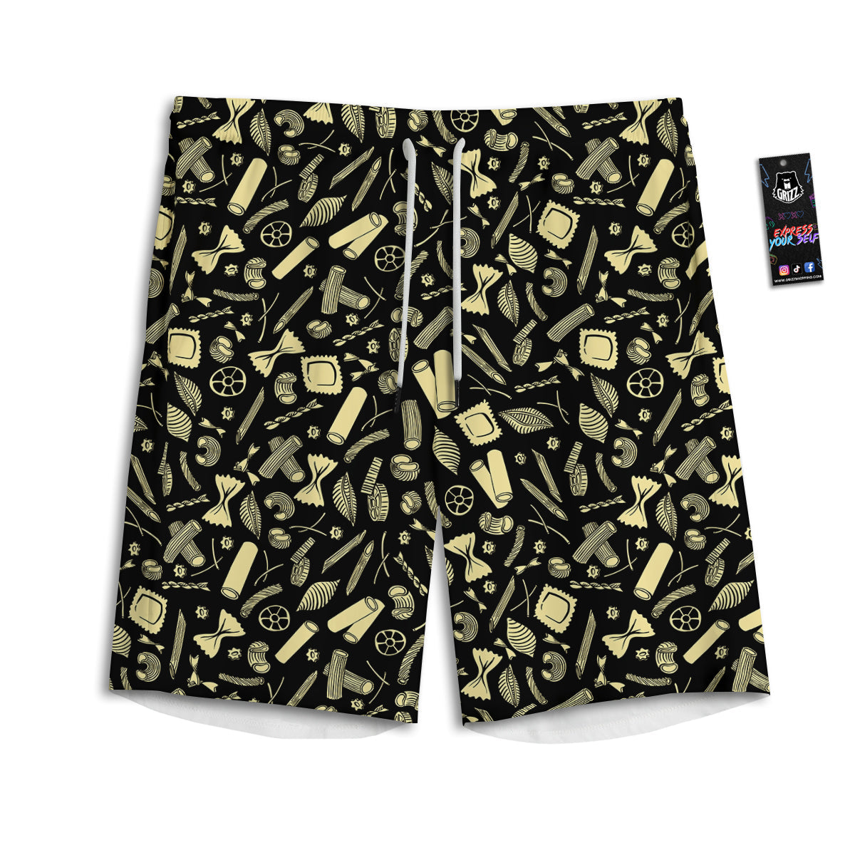 Black And Beige Macaroni Print Pattern Men's Athletic Shorts