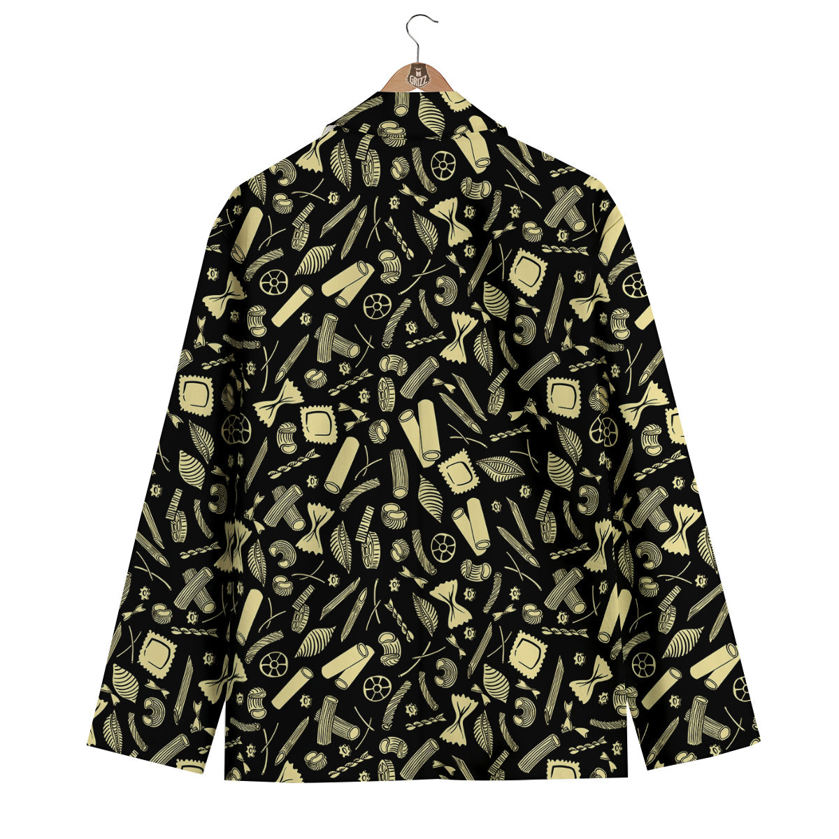Black And Beige Macaroni Print Pattern Men's Blazer-grizzshop