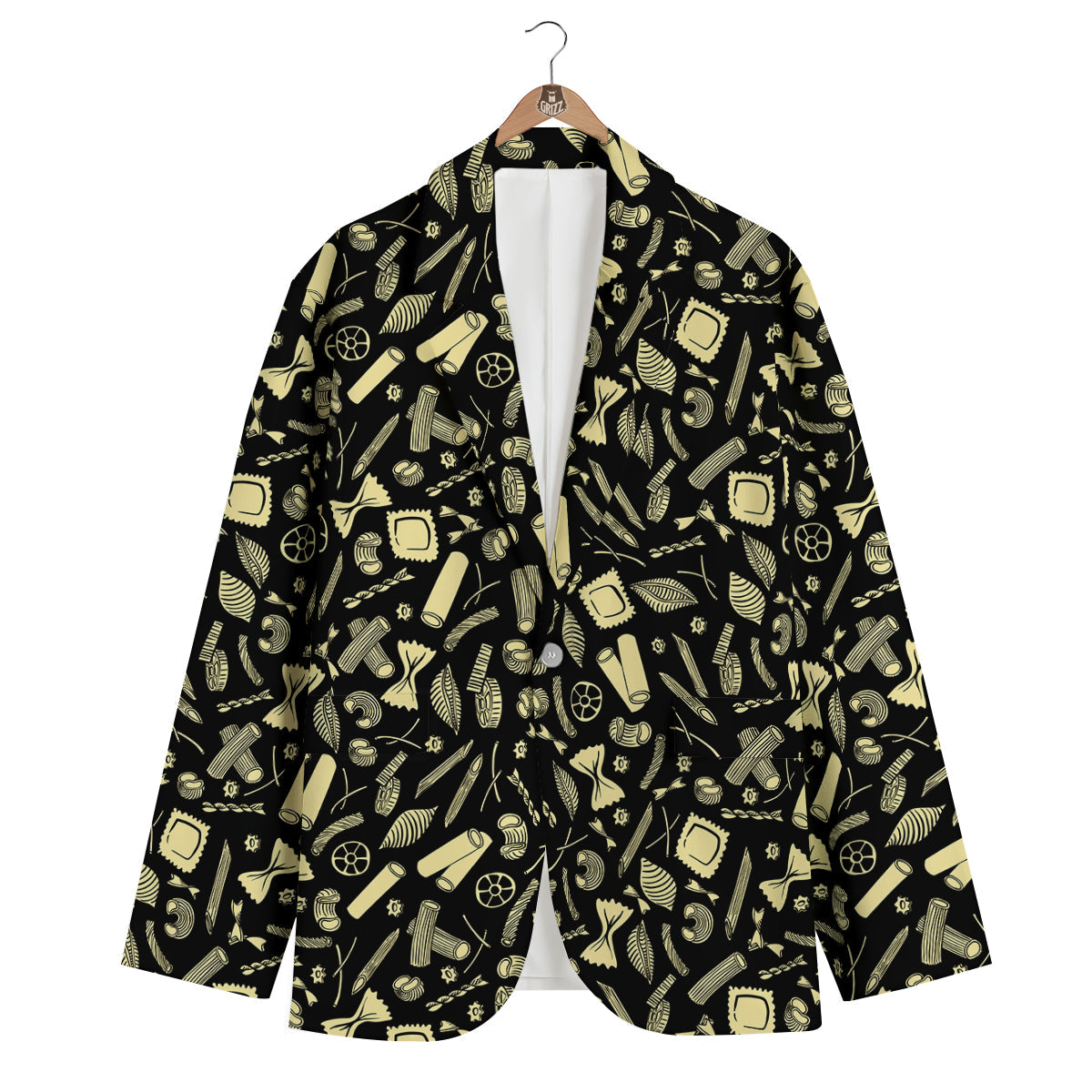 Black And Beige Macaroni Print Pattern Men's Blazer-grizzshop