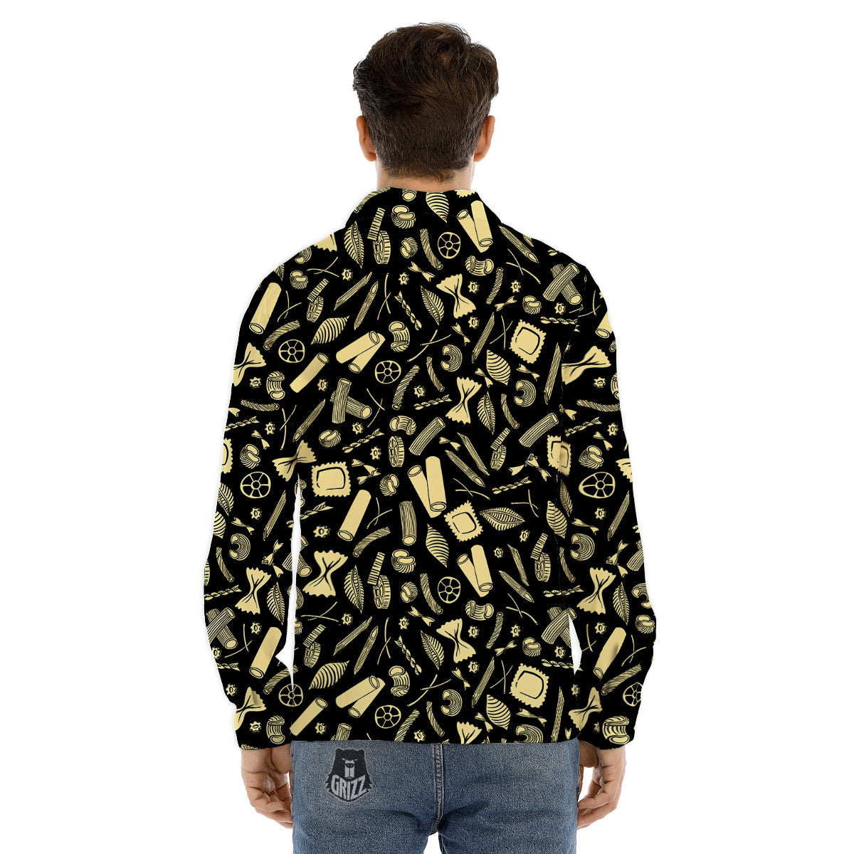 Black And Beige Macaroni Print Pattern Men's Dress Shirts-grizzshop