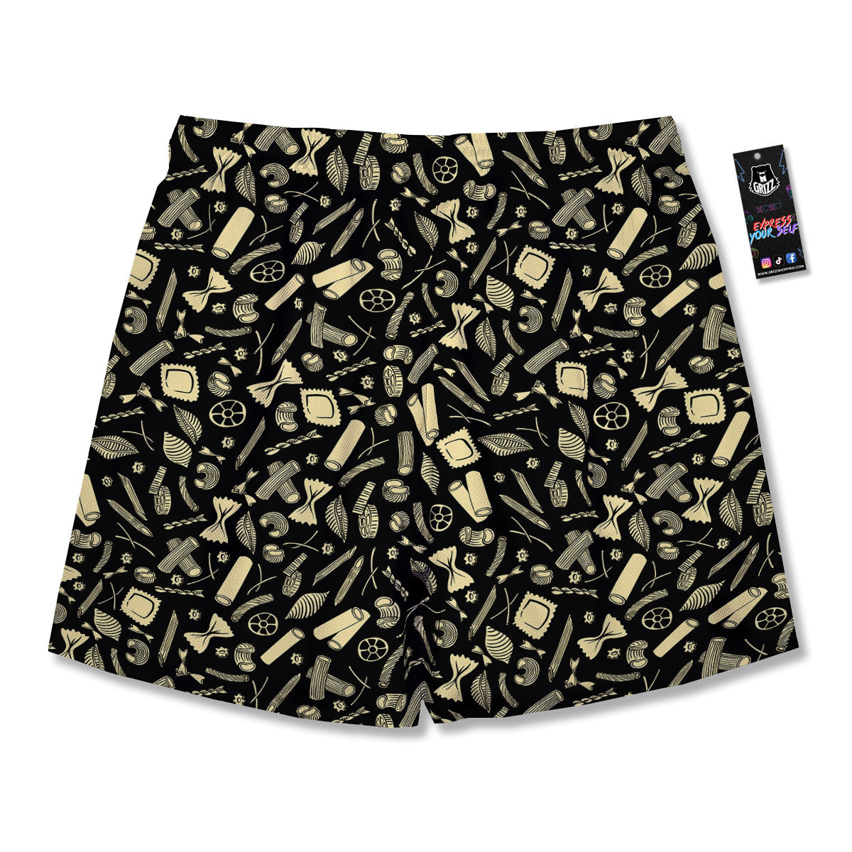 Black And Beige Macaroni Print Pattern Men's Running Shorts-grizzshop
