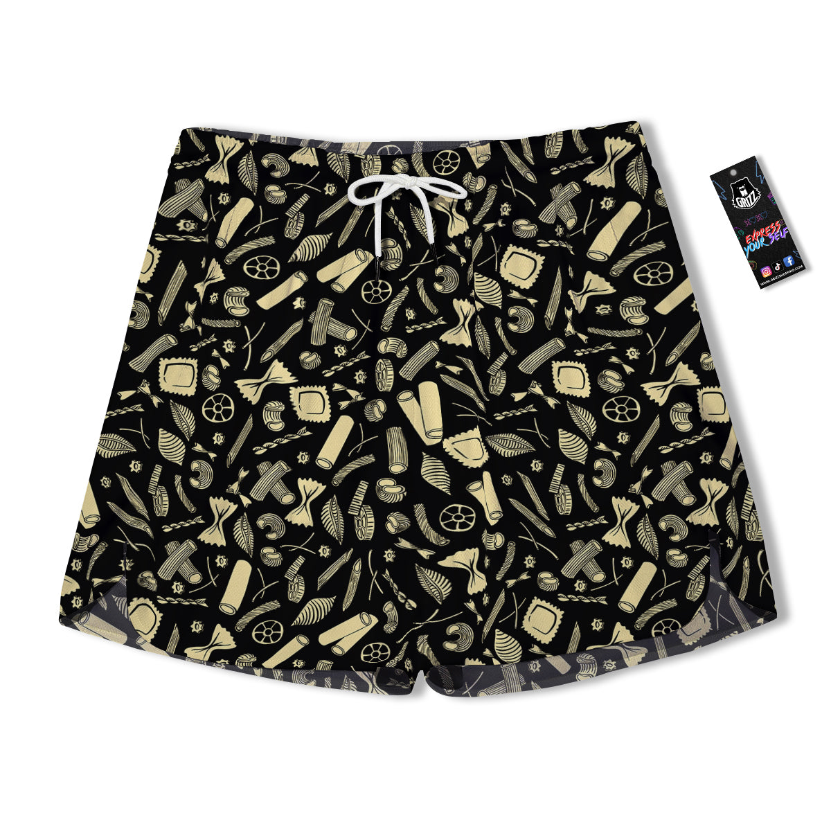 Black And Beige Macaroni Print Pattern Men's Running Shorts-grizzshop