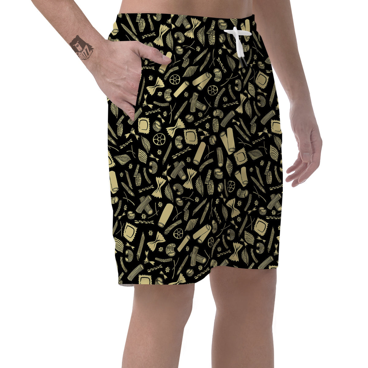 Black And Beige Macaroni Print Pattern Men's Shorts-grizzshop
