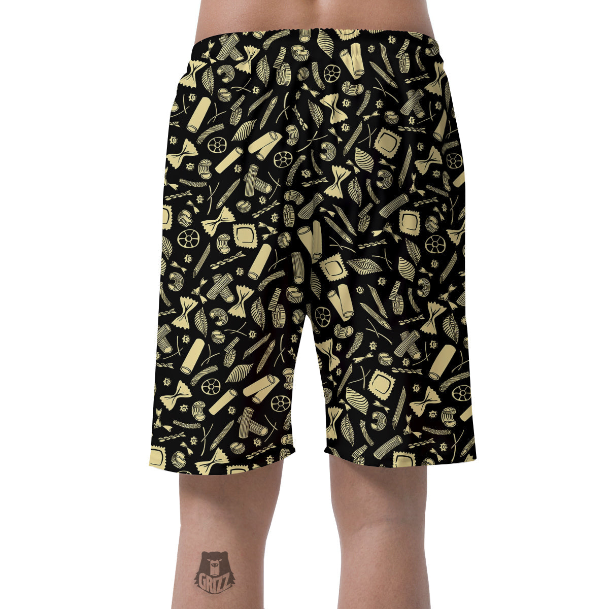 Black And Beige Macaroni Print Pattern Men's Shorts-grizzshop