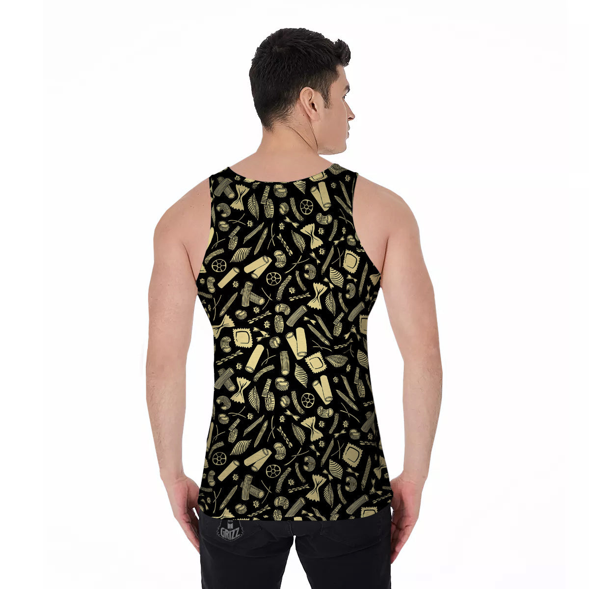 Black And Beige Macaroni Print Pattern Men's Tank Top-grizzshop