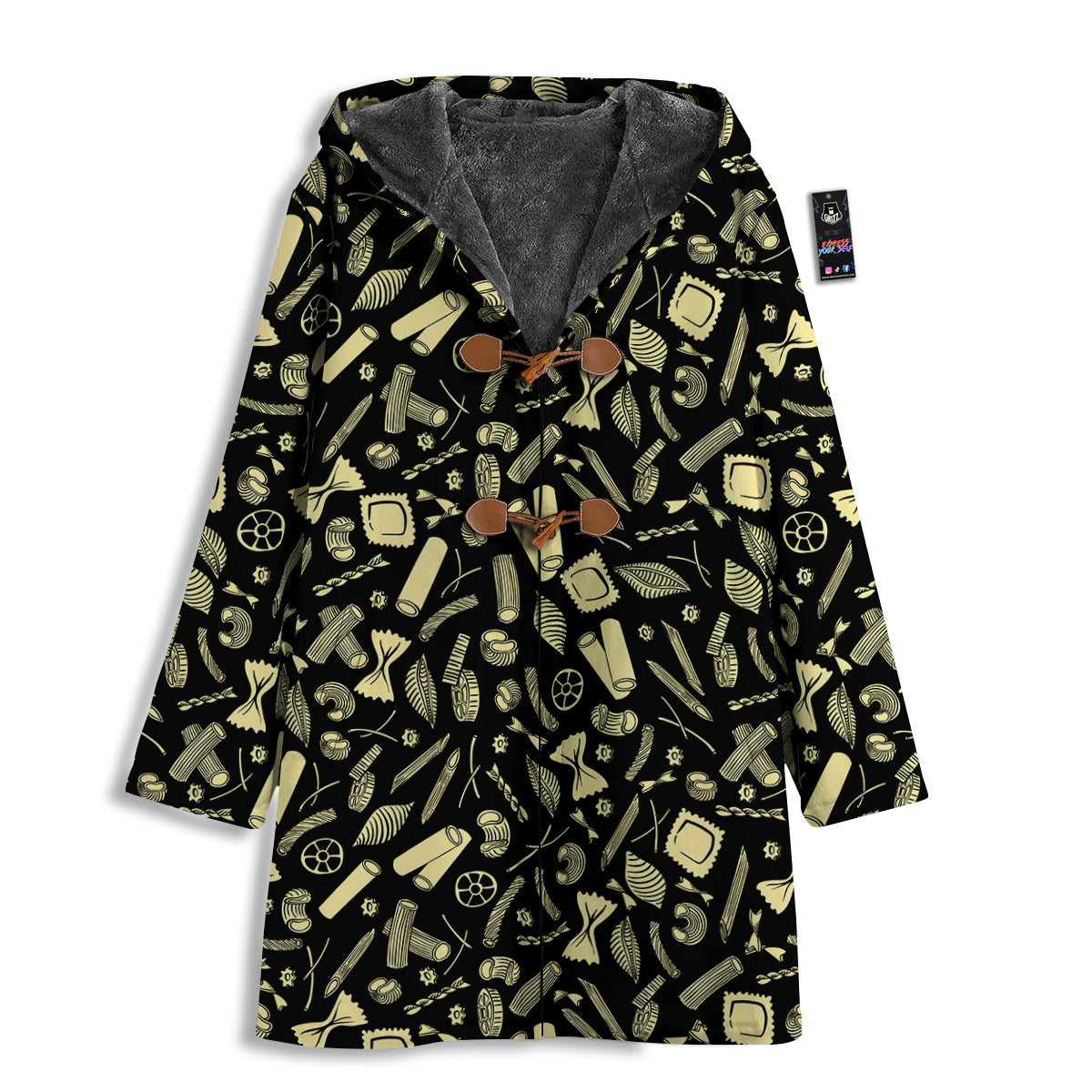 Black And Beige Macaroni Print Pattern Men's Windbreaker Jacket-grizzshop