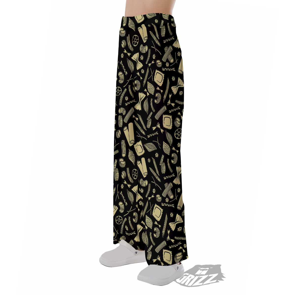 Black And Beige Macaroni Print Pattern Pajama Pants-grizzshop