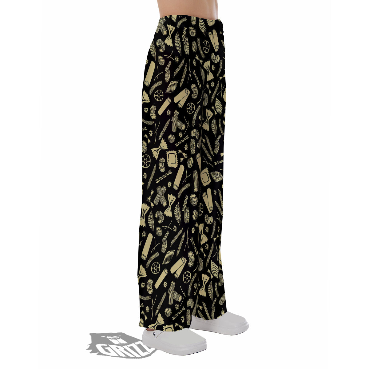 Black And Beige Macaroni Print Pattern Pajama Pants-grizzshop