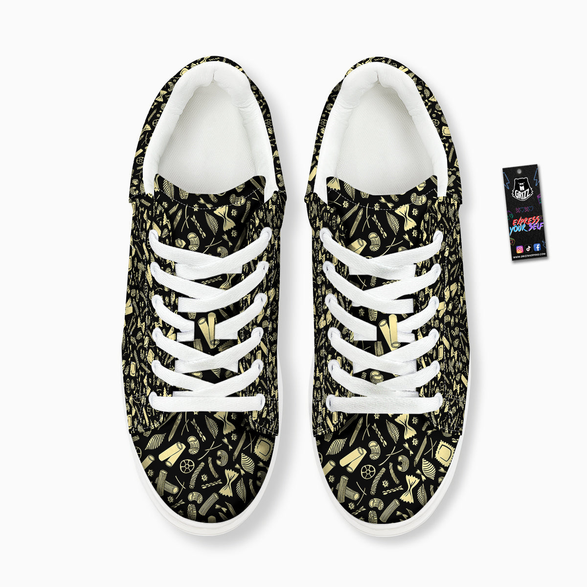 Black And Beige Macaroni Print Pattern Platform Shoes-grizzshop