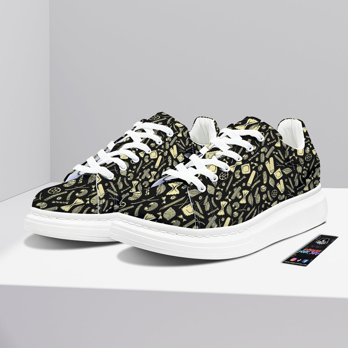 Black And Beige Macaroni Print Pattern Platform Shoes-grizzshop