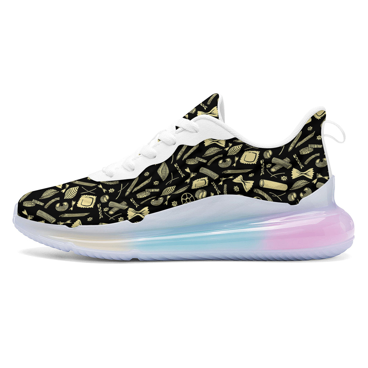 Black And Beige Macaroni Print Pattern Running Sneakers-grizzshop