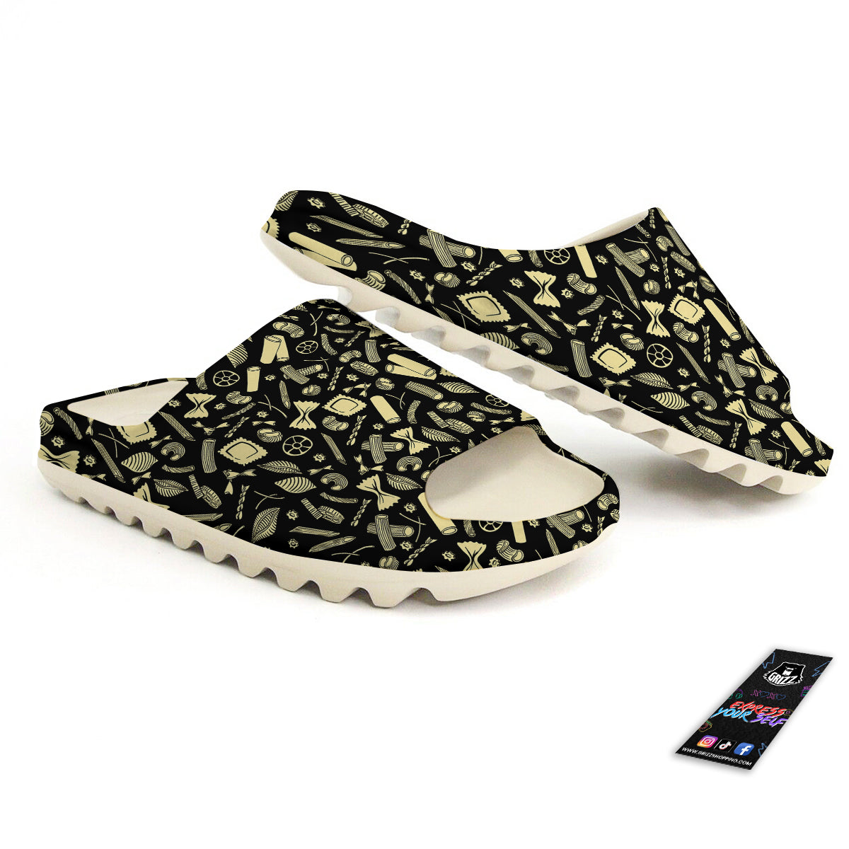 Black And Beige Macaroni Print Pattern Sandals-grizzshop