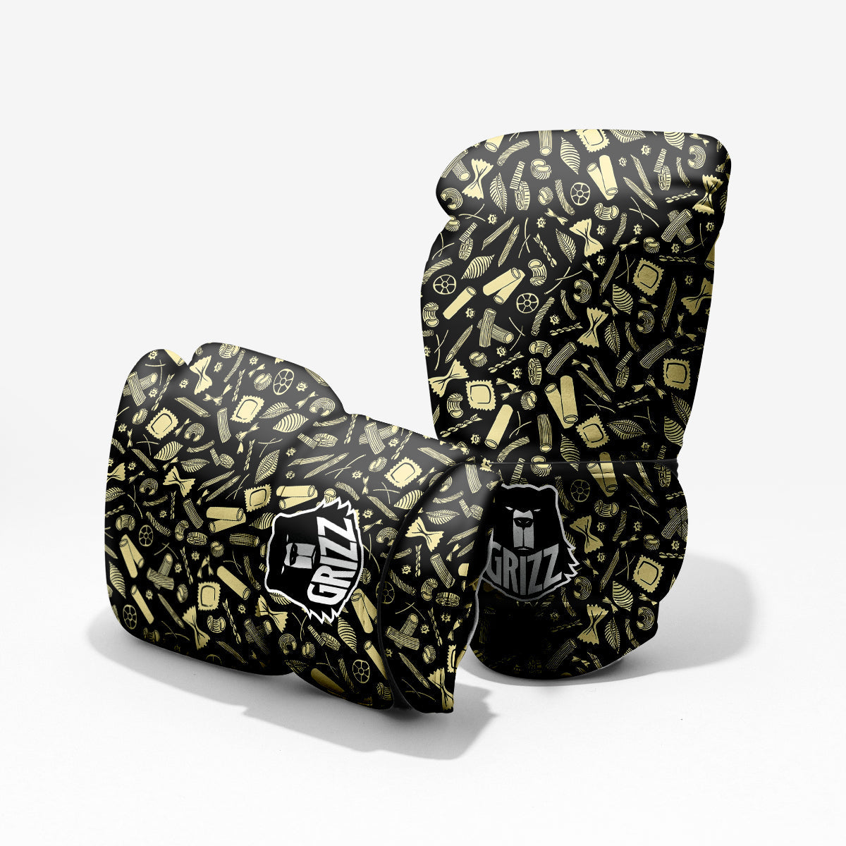 Black And Beige Macaroni Print Pattern Pro Boxing Glove