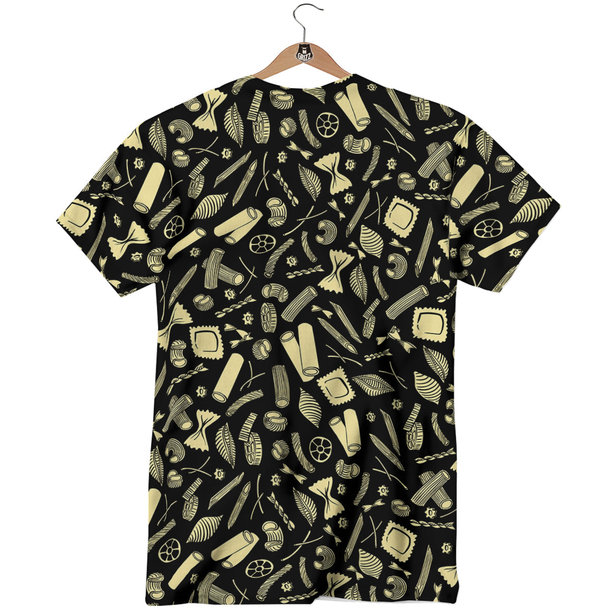 Black And Beige Macaroni Print Pattern T-Shirt-grizzshop