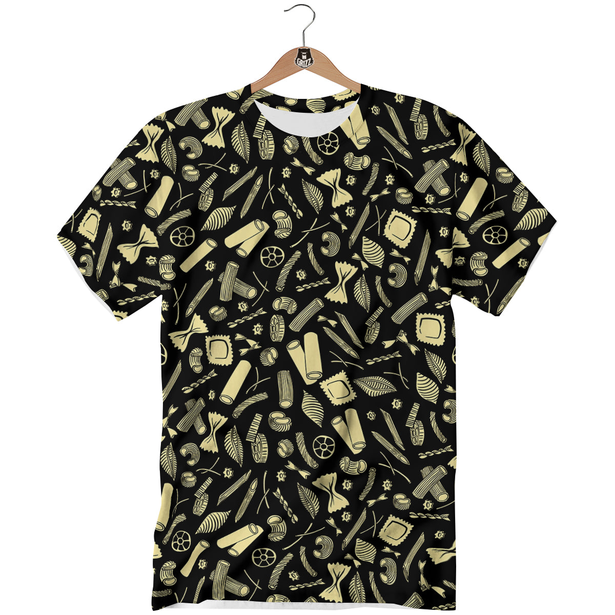 Black And Beige Macaroni Print Pattern T-Shirt-grizzshop