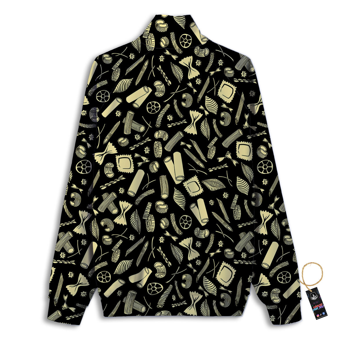 Black And Beige Macaroni Print Pattern Track Jacket-grizzshop