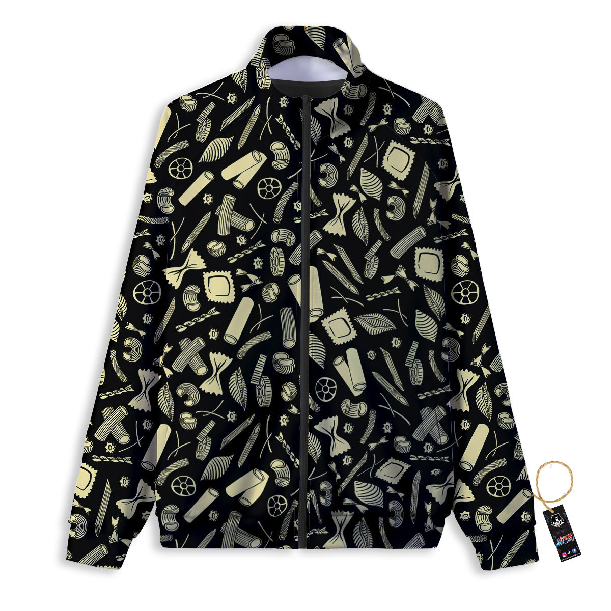 Black And Beige Macaroni Print Pattern Track Jacket-grizzshop