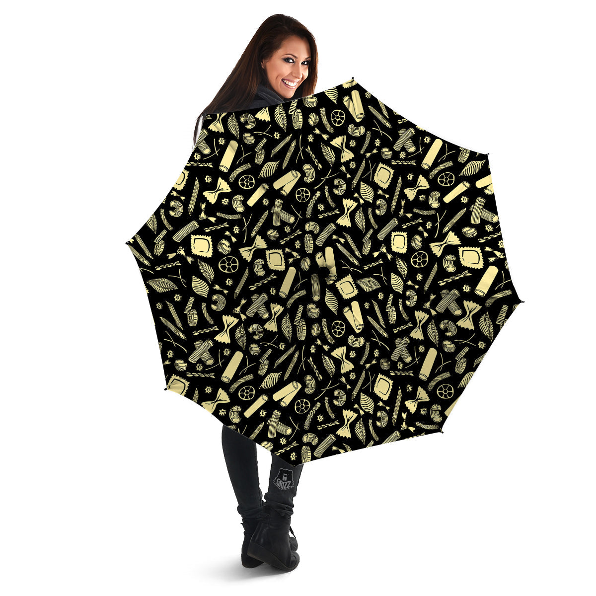 Black And Beige Macaroni Print Pattern Umbrella-grizzshop