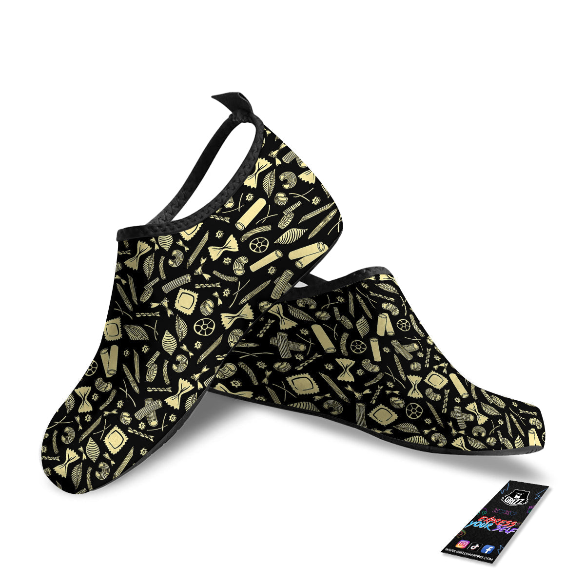 Black And Beige Macaroni Print Pattern Water Shoes-grizzshop