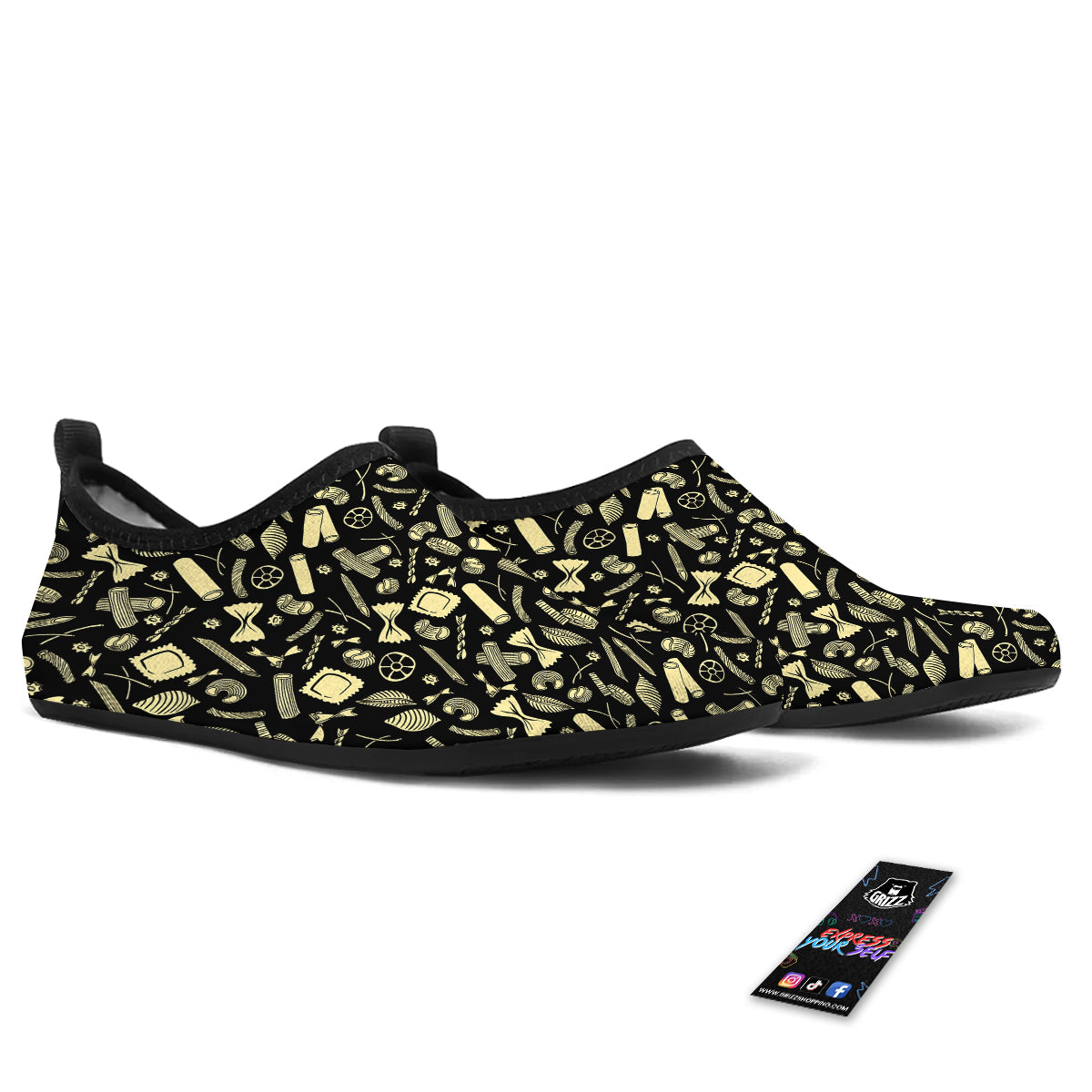 Black And Beige Macaroni Print Pattern Water Shoes-grizzshop