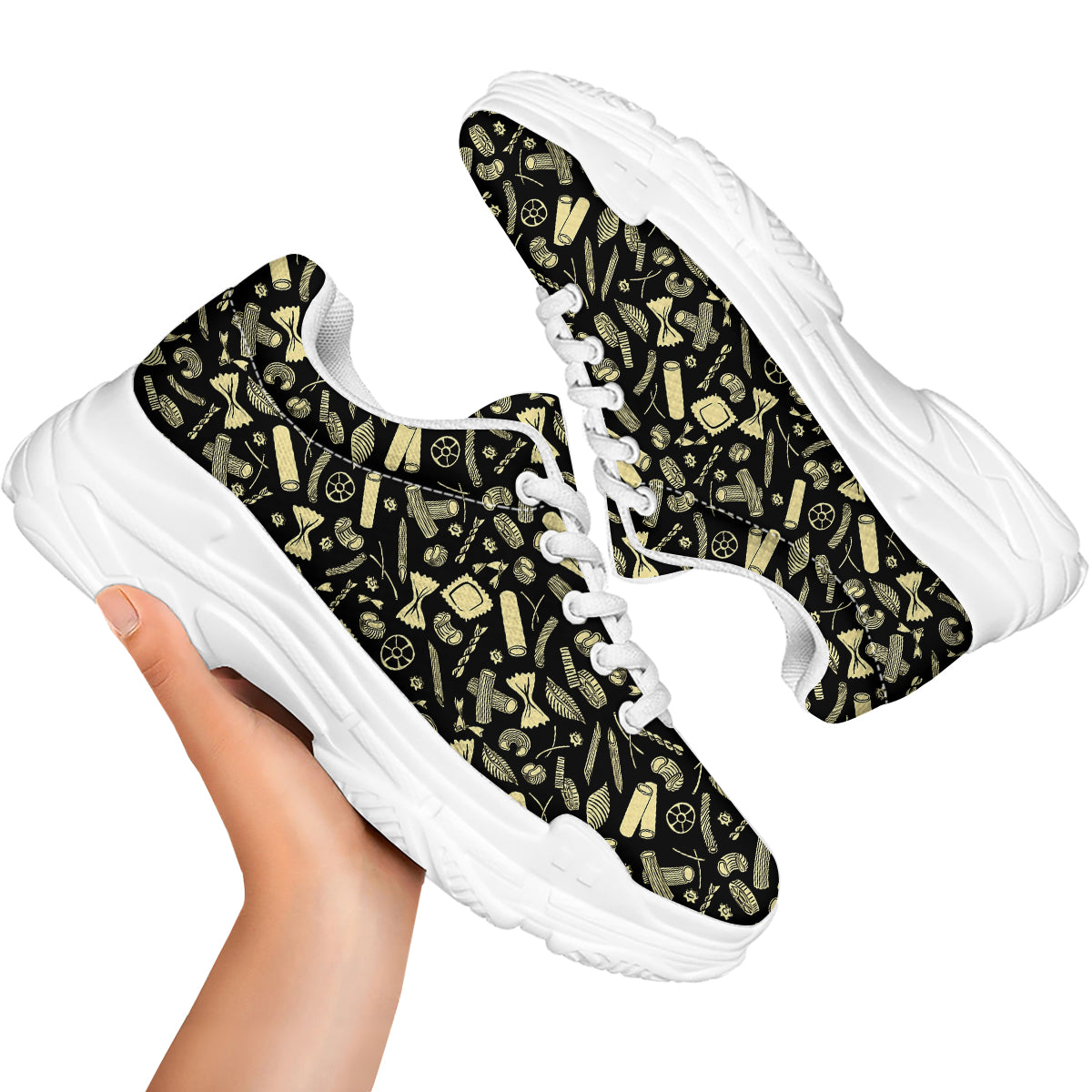 Black And Beige Macaroni Print Pattern White Chunky Shoes-grizzshop