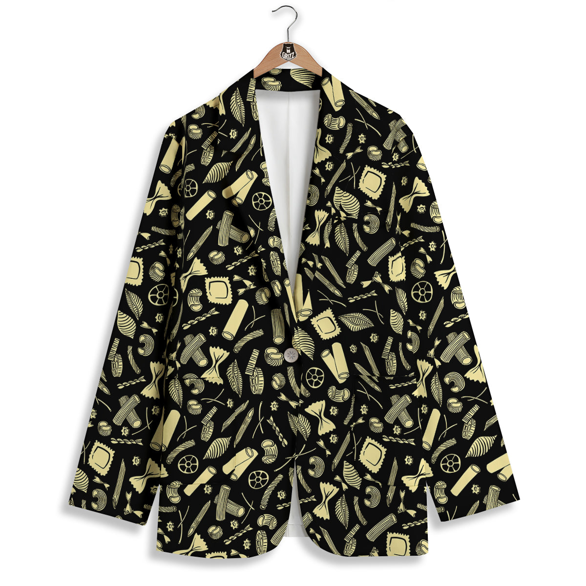 Black And Beige Macaroni Print Pattern Women's Blazer-grizzshop