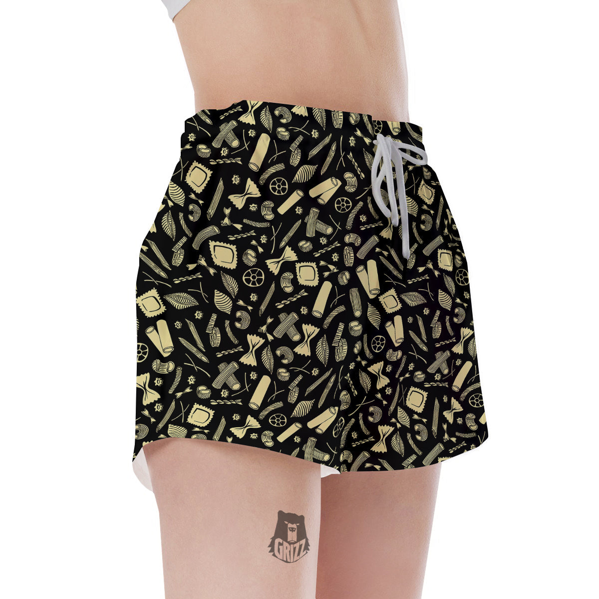 Black And Beige Macaroni Print Pattern Women's Shorts-grizzshop