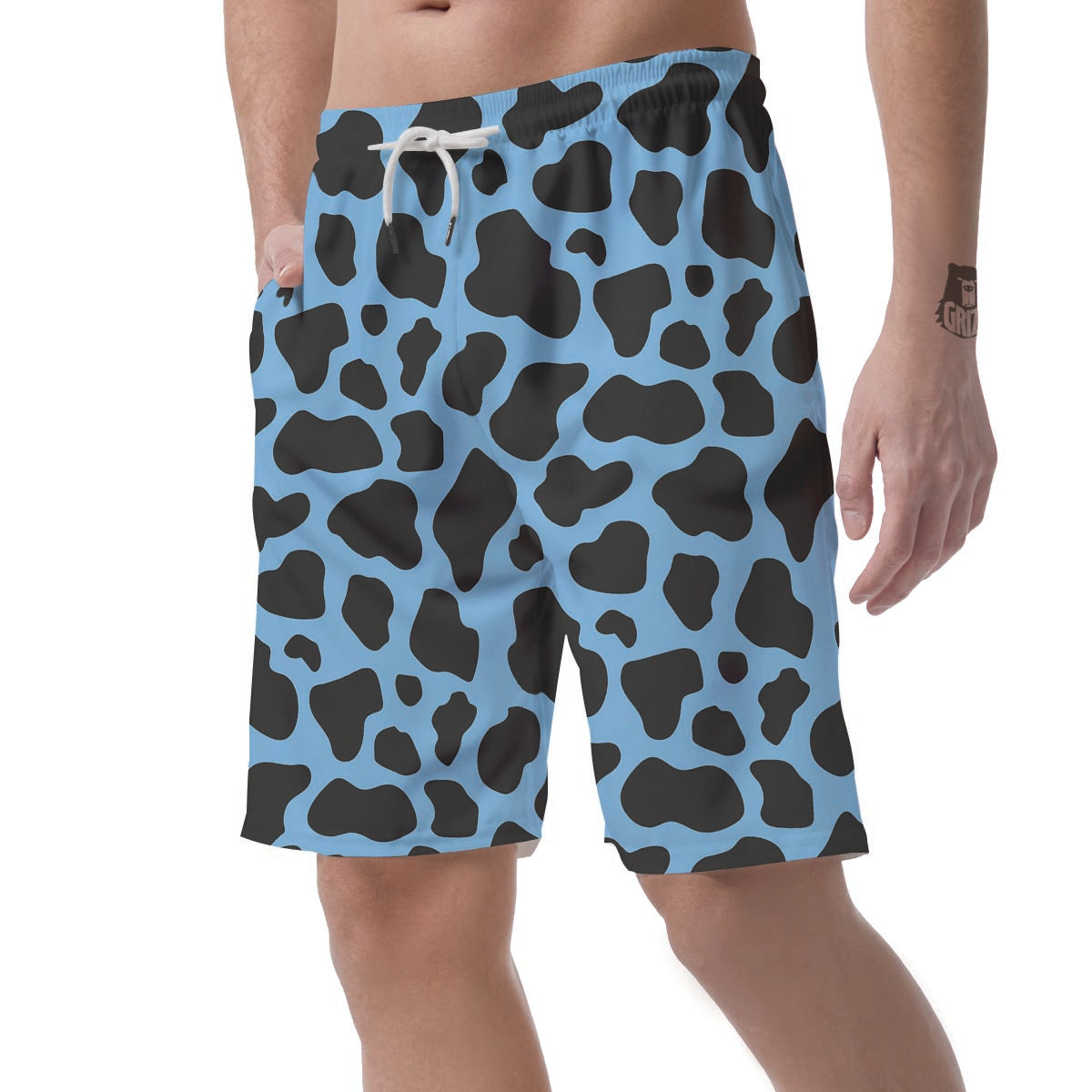 Black And Blue Cow Print Men's Shorts-grizzshop