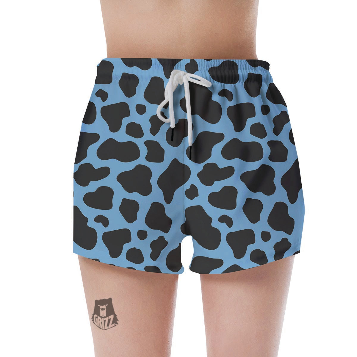 Black And Blue Cow Print Women's Shorts-grizzshop