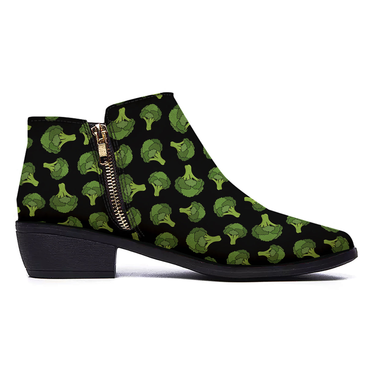 Black And Broccoli Print Pattern Ankle Boots-grizzshop