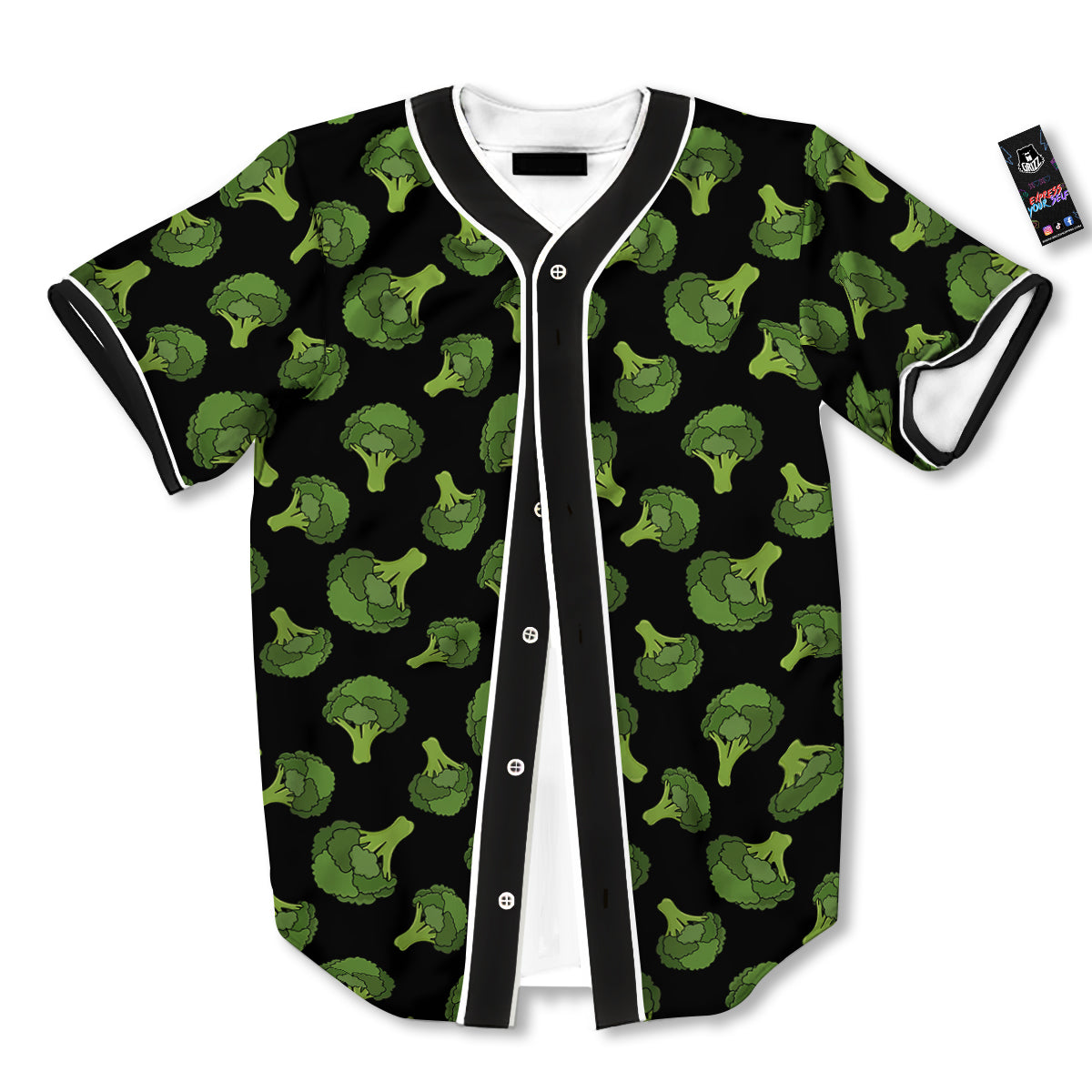 Black And Broccoli Print Pattern Baseball Jersey-grizzshop