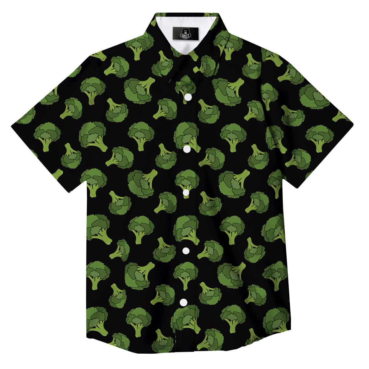 Black And Broccoli Print Pattern Button Up Shirt-grizzshop