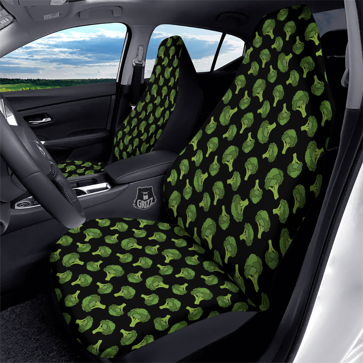 Black And Broccoli Print Pattern Car Seat Covers-grizzshop