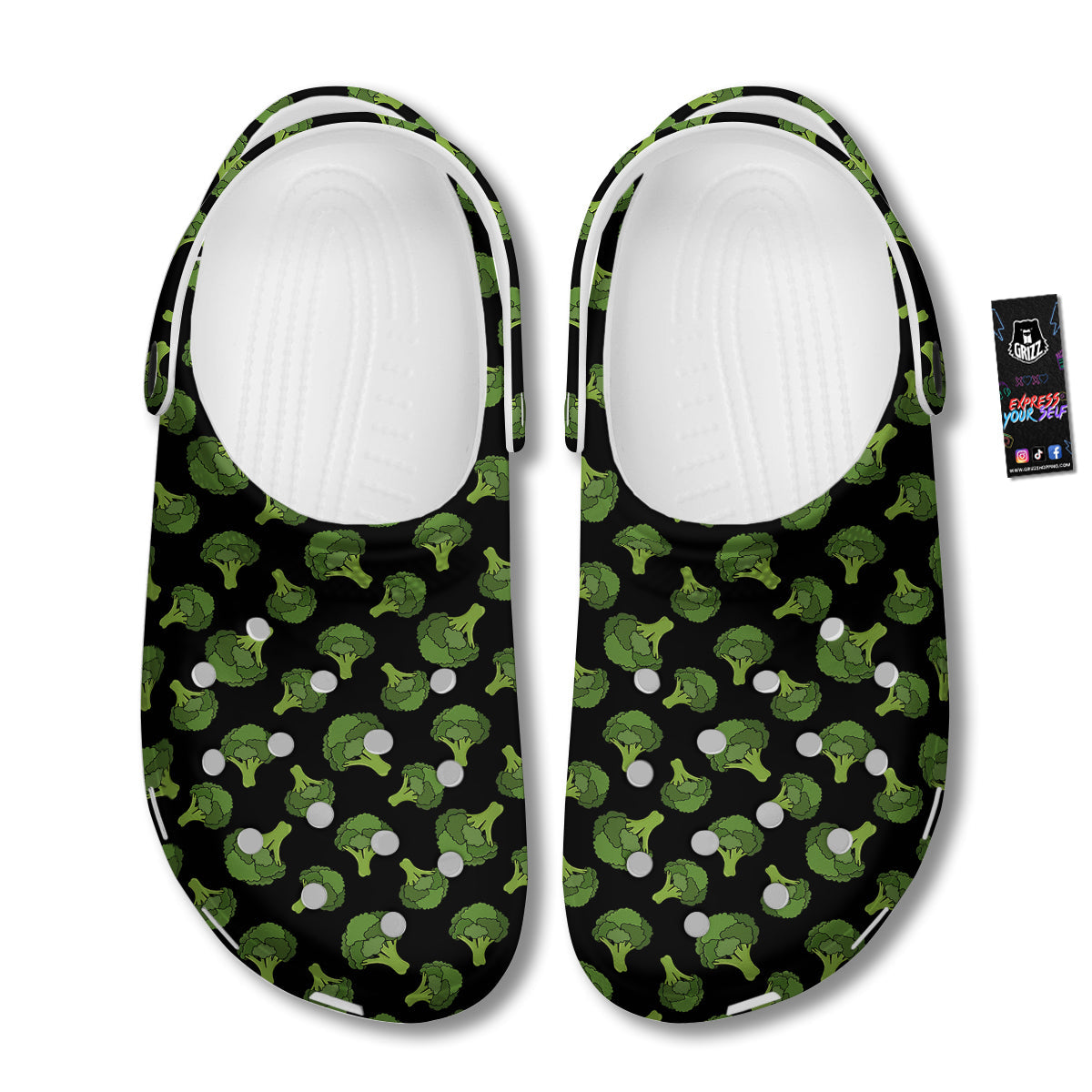 Black And Broccoli Print Pattern Clog-grizzshop