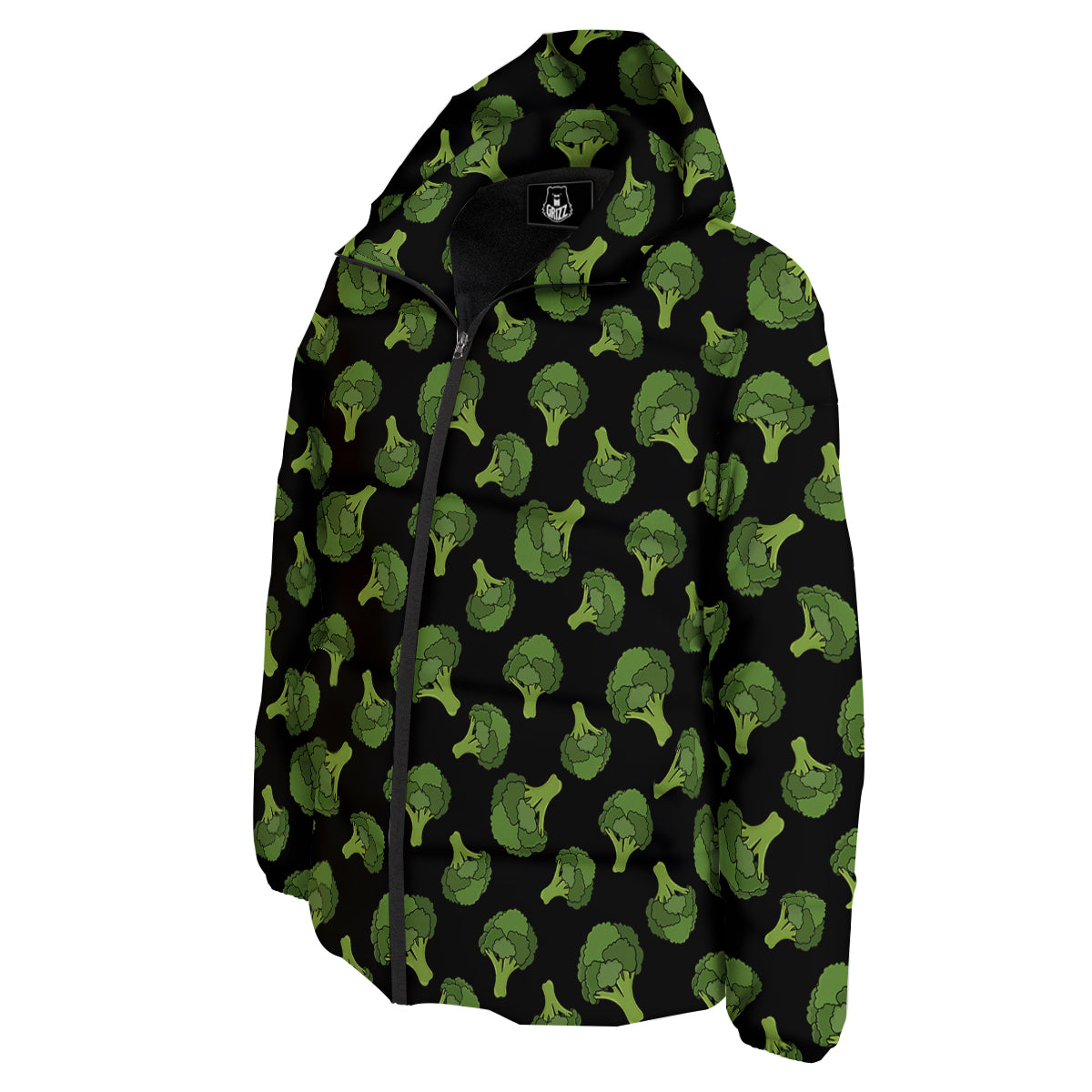 Black And Broccoli Print Pattern Down Jacket-grizzshop