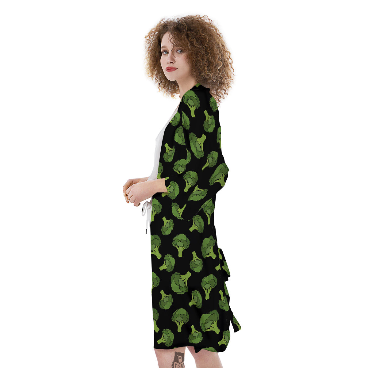 Black And Broccoli Print Pattern Kimono-grizzshop