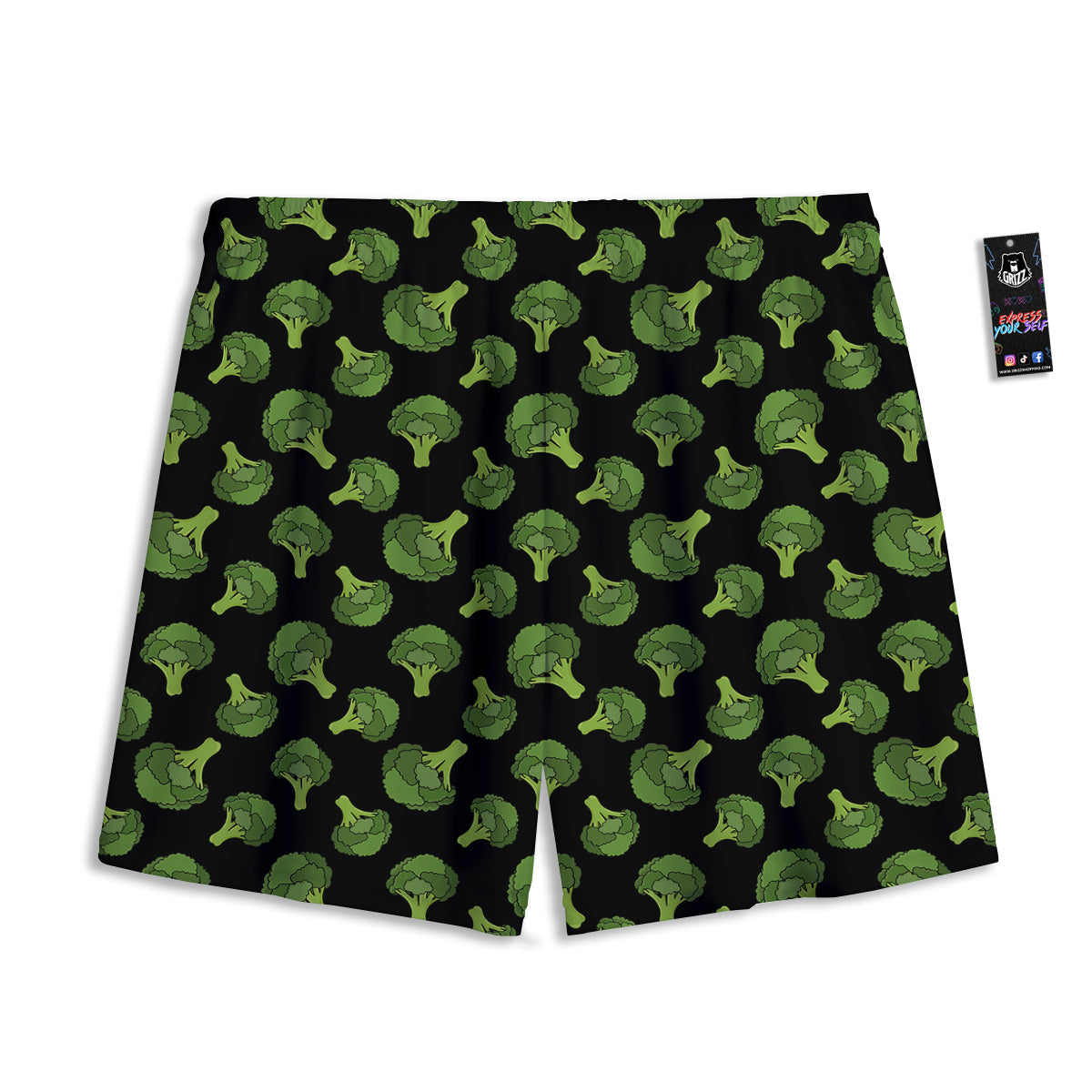 Black And Broccoli Print Pattern Mesh Shorts-grizzshop